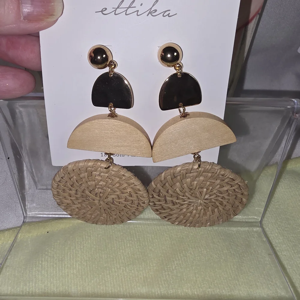 ettika Beige and Gold Woven Drop Earrings - Picture 2 of 2